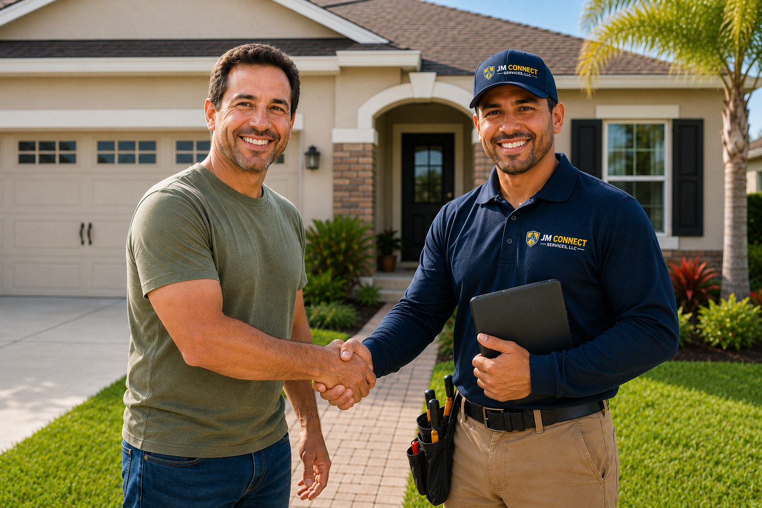 JM Connect Services technician greeting a homeowner in Central Florida